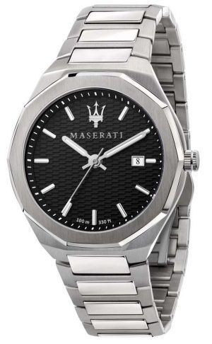 Reloj para hombre Maserati Stile, esfera negra, acero inoxidable, cuarzo R8853142003 100M