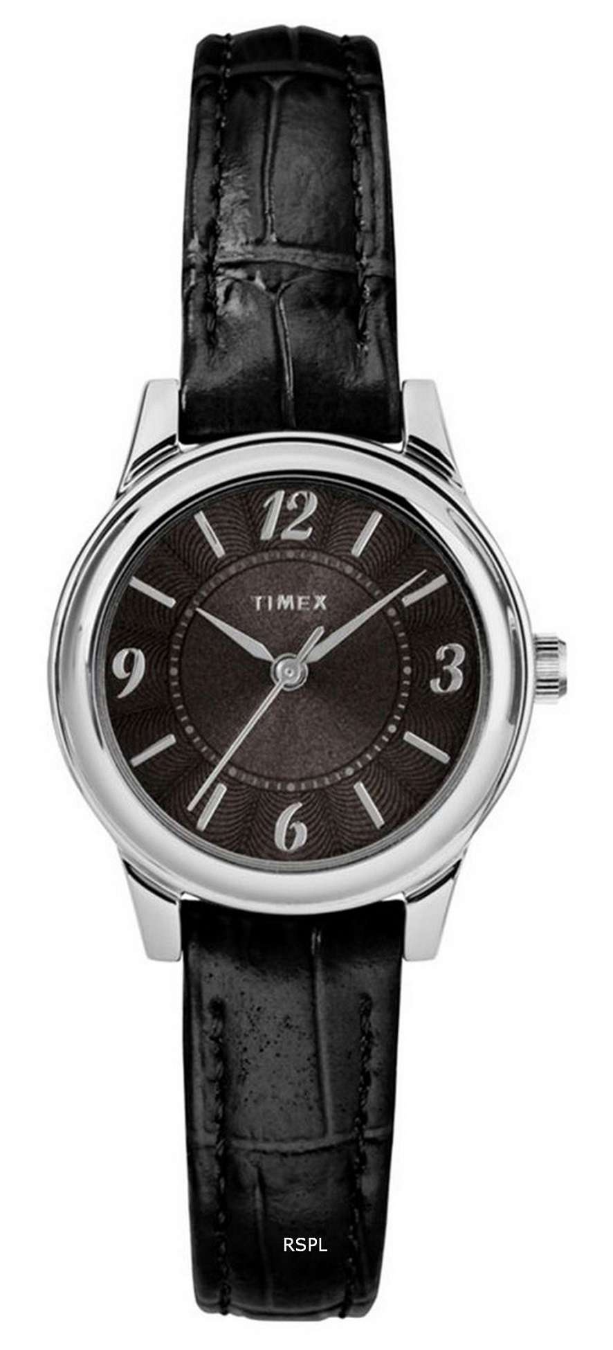 Timex Croco Reloj de cuarzo con correa de cuero y esfera negra TW2R86300 para mujer