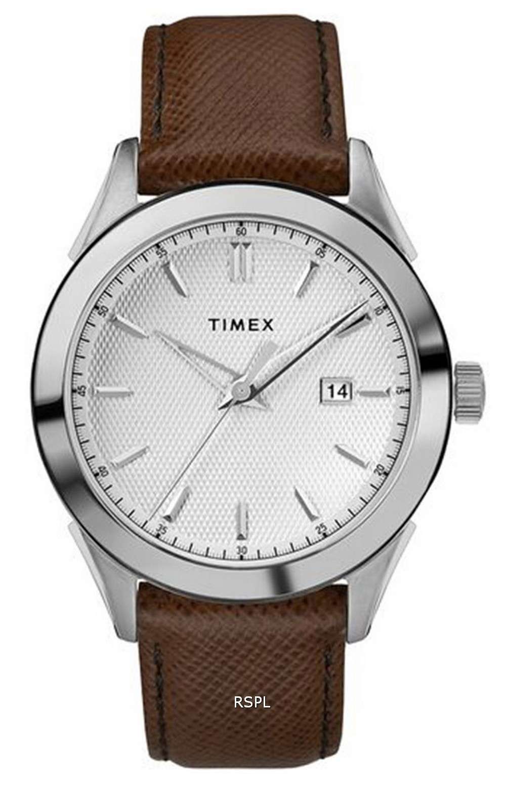 Timex Torrington, esfera plateada, correa de cuero, cuarzo, TW2R90300, reloj para hombre