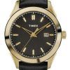 Timex Torrington Reloj para hombre con correa de cuero y esfera negra de cuarzo TW2R90400