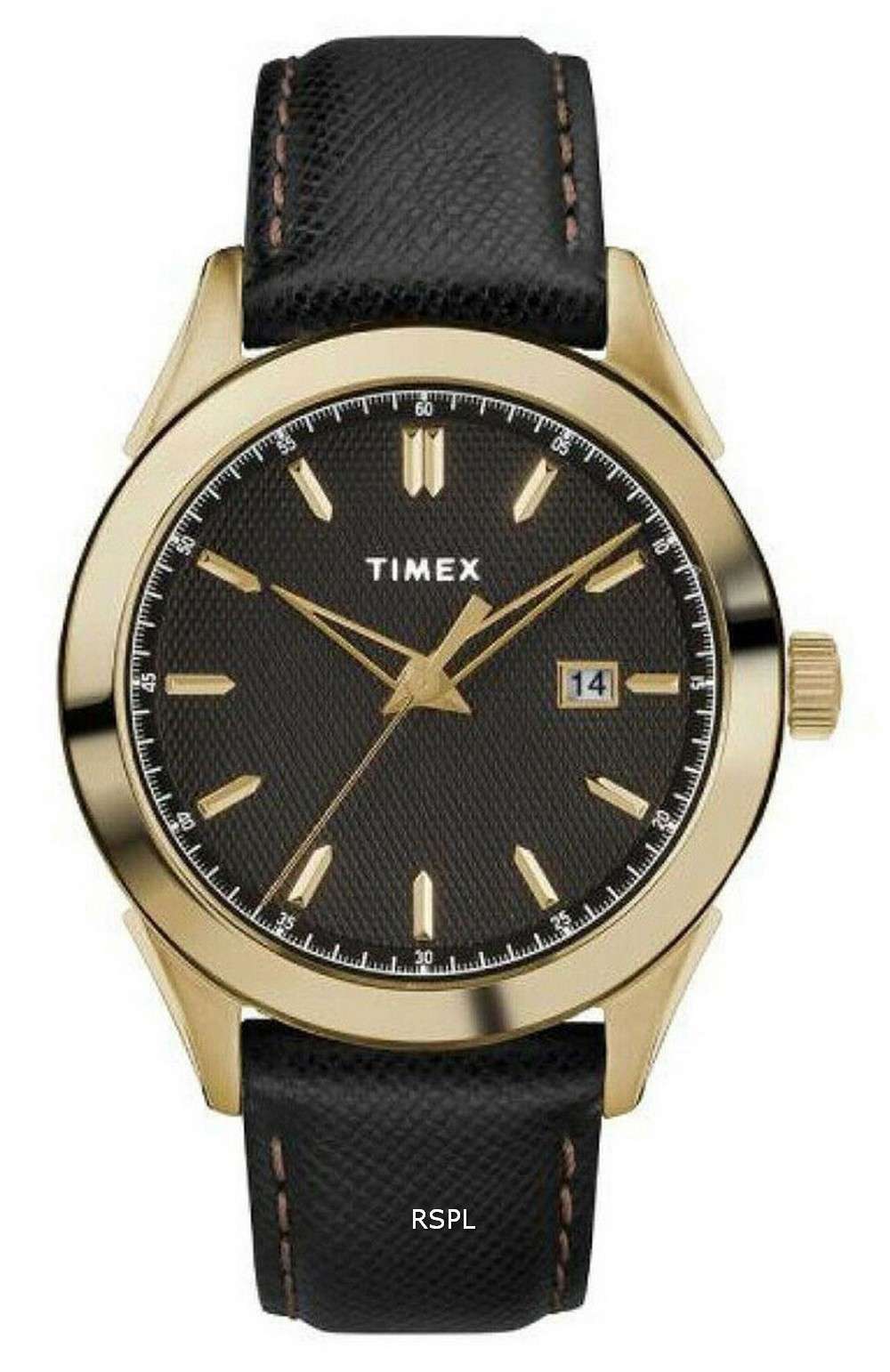 Timex Torrington Reloj para hombre con correa de cuero y esfera negra de cuarzo TW2R90400