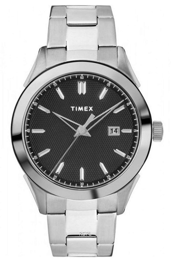 Timex Torrington Reloj para hombre de cuarzo TW2R90600 de acero inoxidable con esfera negra