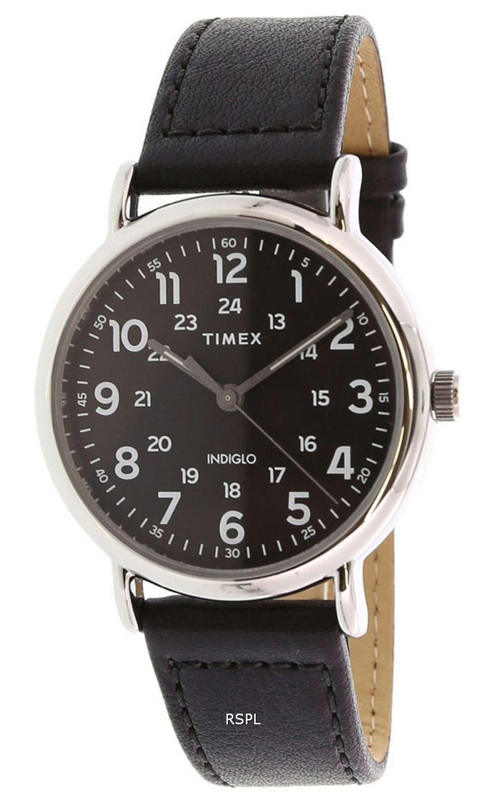 Timex Weekender, esfera negra, correa de cuero, cuarzo, TW2T30700, reloj para hombre