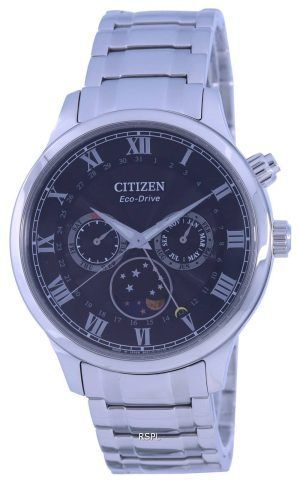 Reloj para hombre Citizen Moon Phase con esfera negra de acero inoxidable Eco-Drive AP1050-81E