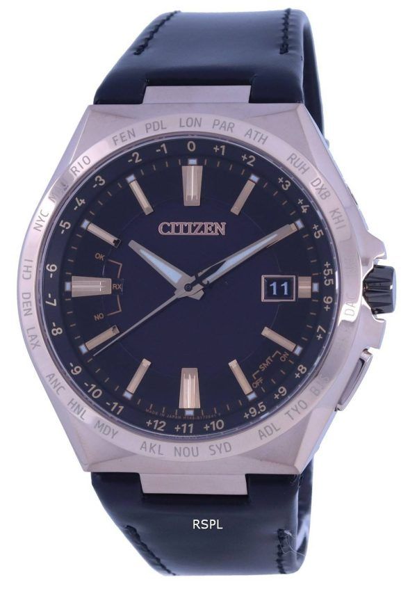 Reloj para hombre Citizen Attesa World Time con esfera negra y correa de cuero Eco-Drive CB0217-04E 100M