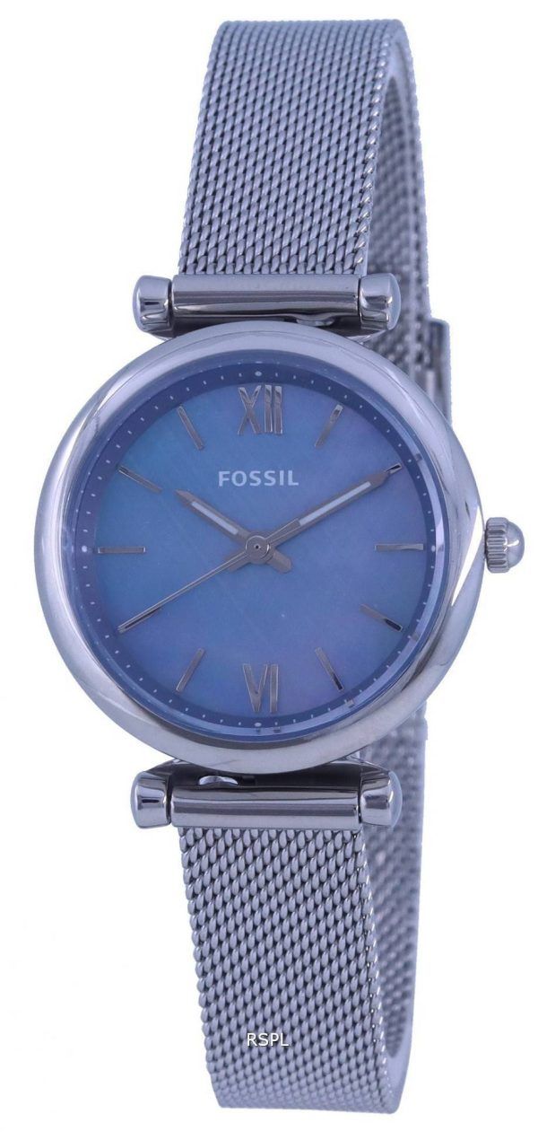 Fossil Carlie Mini Blue Mother Of Pearl Dial Reloj de cuarzo de acero inoxidable ES5083 para mujer