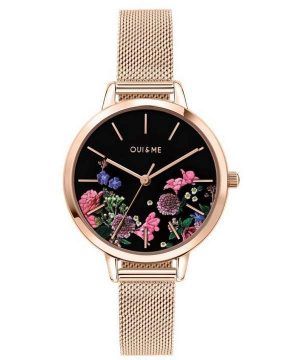 Oui &amp, Me Fleurette Reloj para mujer con esfera negra, tono dorado rosa, acero inoxidable, cuarzo ME010075