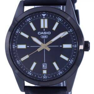 Reloj Casio analógico con esfera negra y correa de cuero de cuarzo MTP-VD02BL-1E MTPVD02BL-1 para hombre