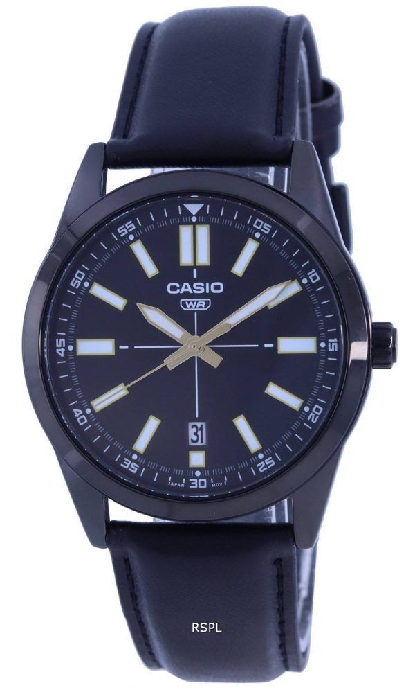 Reloj Casio analógico con esfera negra y correa de cuero de cuarzo MTP-VD02BL-1E MTPVD02BL-1 para hombre