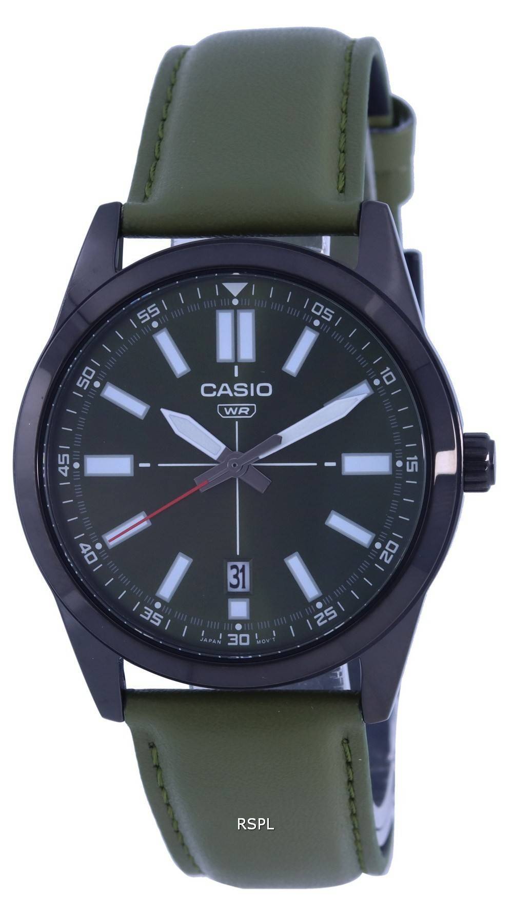 Reloj Casio analógico con esfera negra y correa de cuero de cuarzo MTP-VD02BL-3E MTPVD02BL-3 para hombre