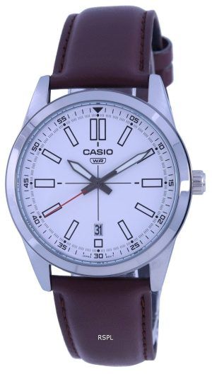 Reloj Casio analógico con esfera blanca y correa de cuero de cuarzo MTP-VD02L-7E MTPVD02L-7 para hombre