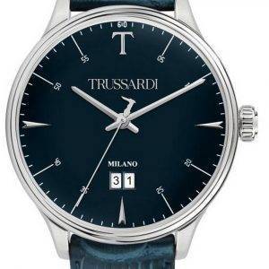 Trussardi T-Complicity Reloj para hombre con correa de cuero con esfera azul y cuarzo R2451130001