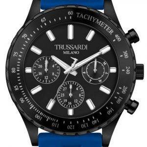 Trussardi T-Logo taquímetro esfera negra correa de silicona cuarzo R2451148001 reloj para hombre