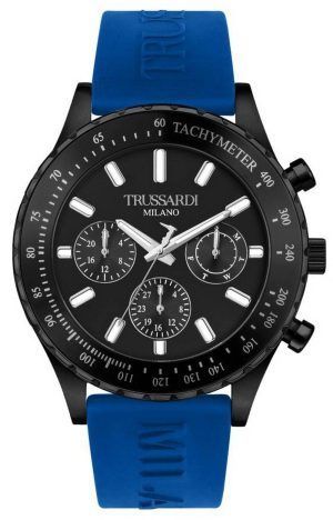 Trussardi T-Logo taquímetro esfera negra correa de silicona cuarzo R2451148001 reloj para hombre