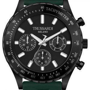 Trussardi T-Logo taquímetro esfera negra correa de silicona cuarzo R2451148002 reloj para hombre