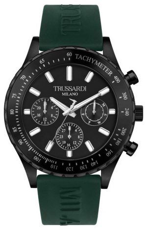 Trussardi T-Logo taquímetro esfera negra correa de silicona cuarzo R2451148002 reloj para hombre