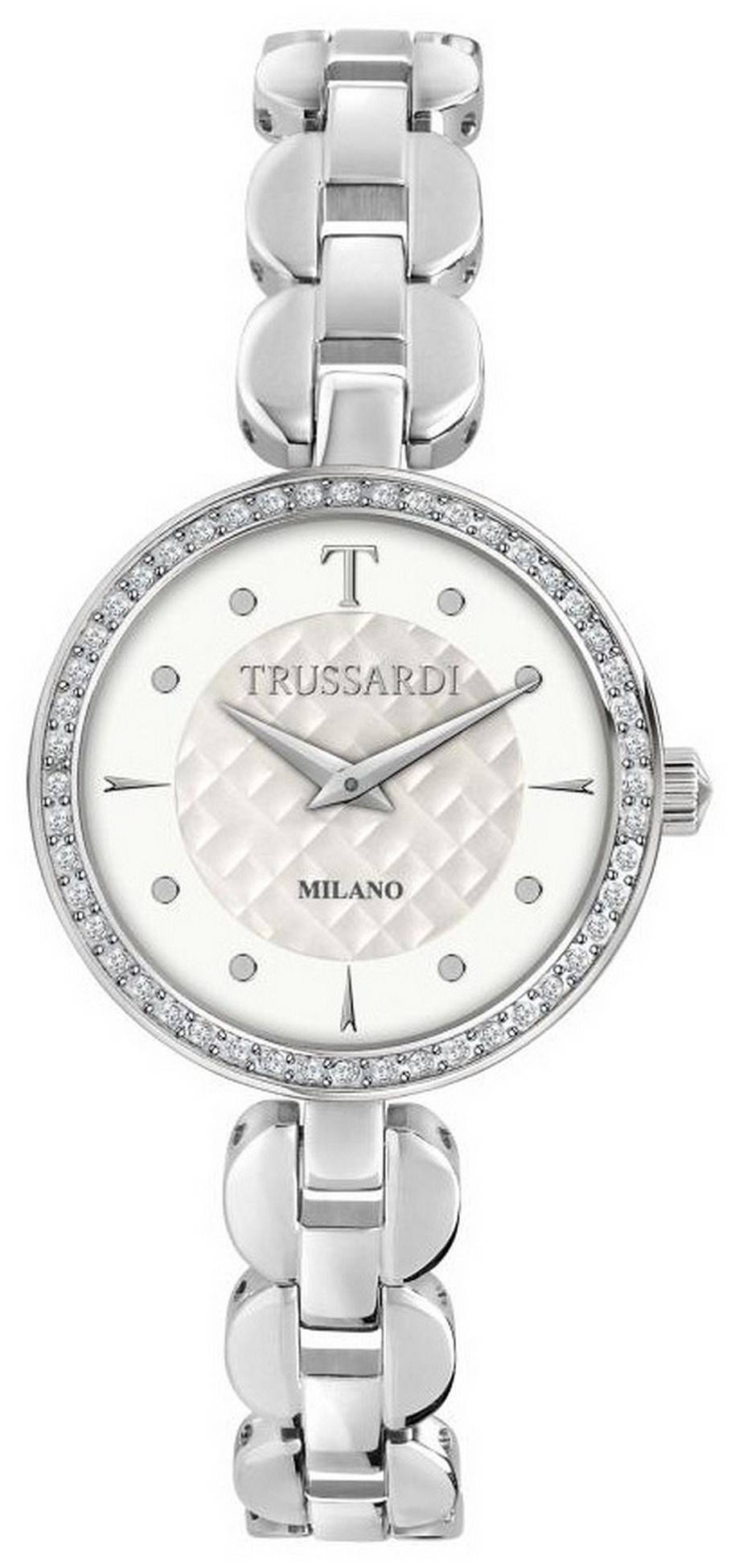 Trussardi T-Chain Crystal Accents Cuarzo de acero inoxidable R2453137501 Reloj para mujer