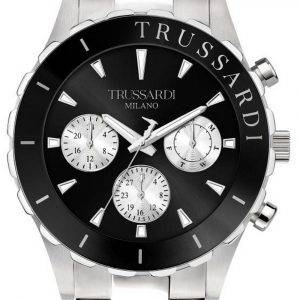 Trussardi T-Logo Reloj de cuarzo de acero inoxidable con esfera negra R2453143004 100M para hombre