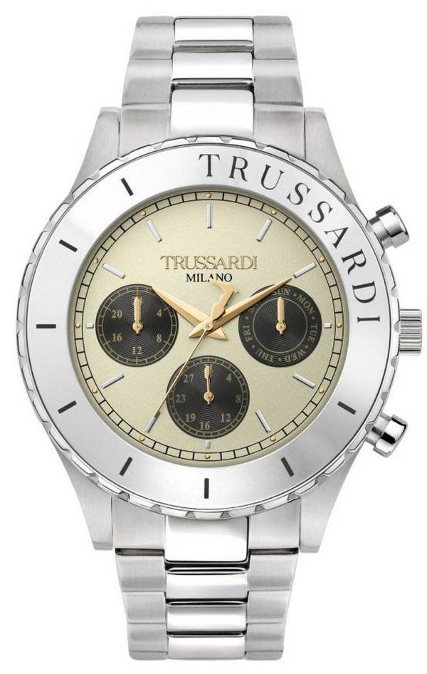 Trussardi T-Logo Reloj de hombre de cuarzo de acero inoxidable con esfera beige R2453143005