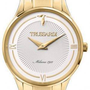 Trussardi Gold Edition, esfera blanca, tono dorado, acero inoxidable, cuarzo R2453149503, reloj para hombre