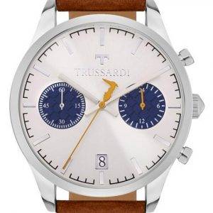 Trussardi T-Genus Chronograph Silver Dial Leather Strap Quartz R2471613004 Reloj para hombre