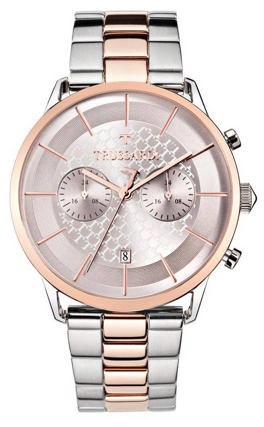 Trussardi T-World Chronograph Pink Dial Two Tone Acero inoxidable Quartz R2473616002 Reloj para hombre