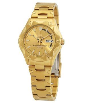 Reloj para hombre Seiko 5 Sports en tono dorado, acero inoxidable, esfera dorada, 23 joyas, automático SNZ450J1 100M