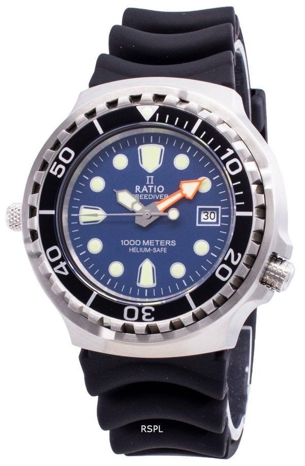 Ratio Free Diver Helium Safe 1000M Sapphire Quartz 1038EF102V-BLU Reloj para hombre