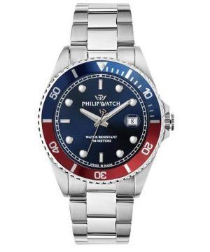 Reloj Philip Watch Caribe Sport de acero inoxidable con esfera azul y rayos de sol y cuarzo R8253597090 100M para hombre
