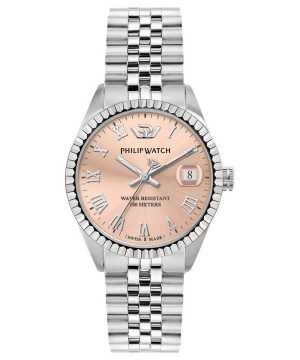 Reloj Philip Watch Caribe de acero inoxidable con esfera rosa y cuarzo R8253597578 100M para mujer