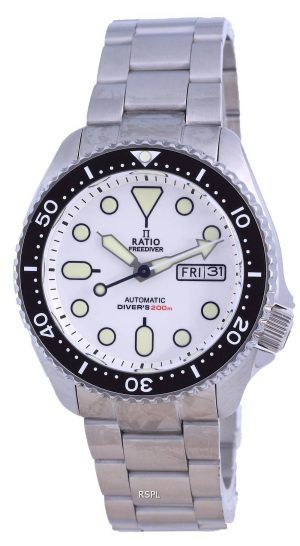 Ratio FreeDiver, esfera blanca, acero inoxidable, automático, RTA109, 200M, reloj para hombre