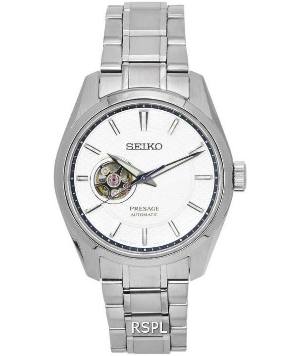 Reloj Seiko Presage con bordes afilados, corazón abierto, esfera blanca, automático, SPB309, SPB309J1, SPB309J, 100M, para hombr
