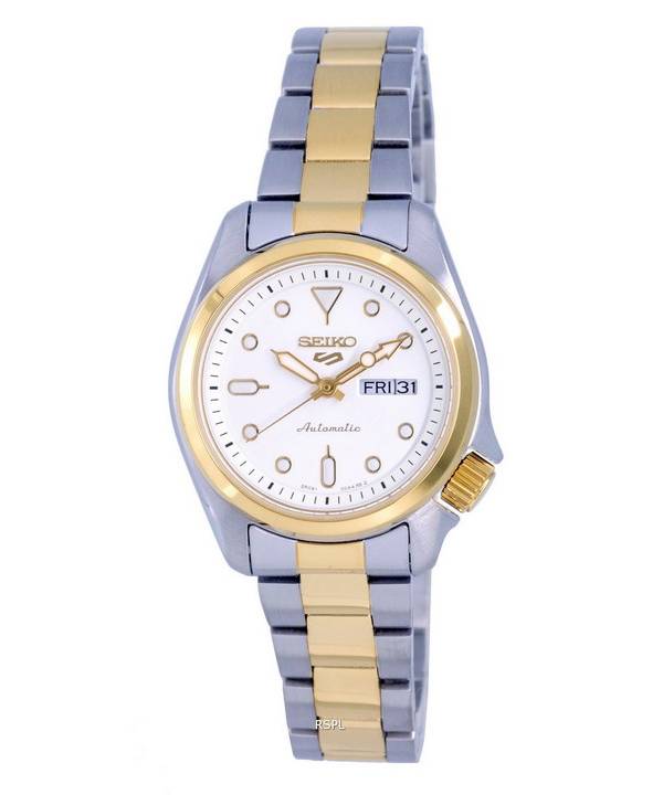 Reloj Seiko 5 Sports Two Tone de acero inoxidable con esfera blanca automático SRE004 SRE004K1 SRE004K 100M para mujer