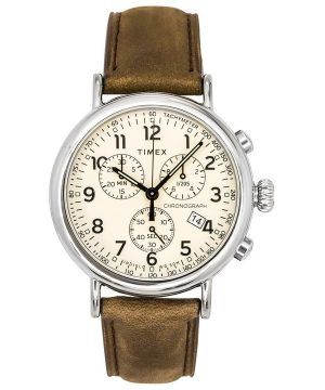 Timex Standard Cronógrafo Correa de cuero Luminoso Esfera beige Cuarzo TW2V27600 Reloj para hombre