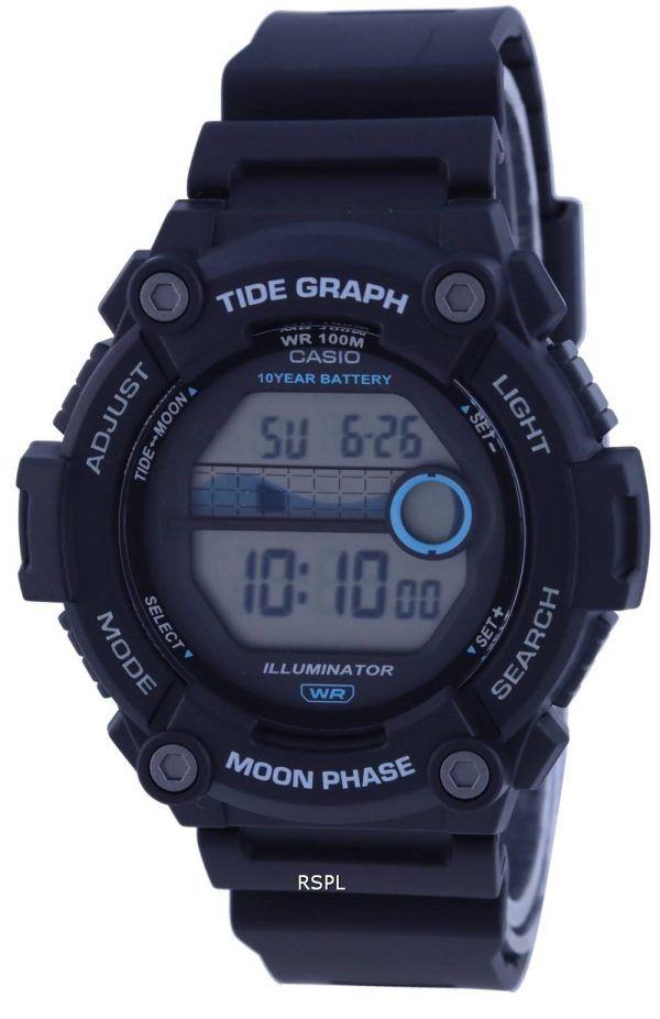 Reloj Casio Youth Digital Moon Data Tide Graph WS-1300H-1A WS1300H-1 100M para hombre