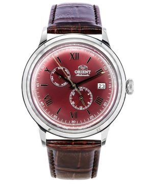 Reloj para hombre Orient Bambino GMT versi'ón 8 con correa de cuero y esfera roja automí¡tico RA-AK0705R10B