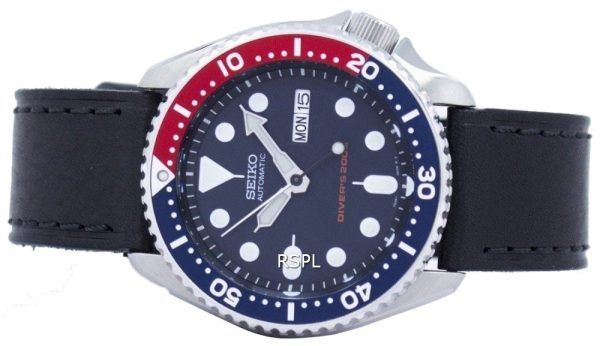 Reloj 200M relación cuero negro SKX009K1-LS8 de los hombres de Seiko Automatic Diver