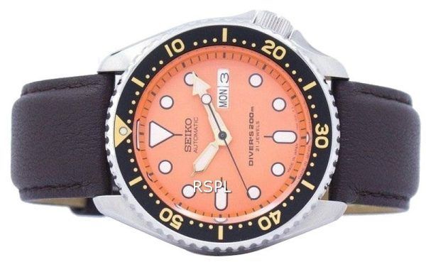 Reloj relación cuero marrón oscuro SKX011J1-LS11 200M de los hombres de Seiko Automatic Diver