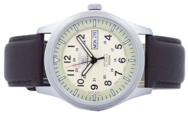 Seiko 5 Sports militar automático Japón hizo relación cuero marrón oscuro LS11 SNZG07J1 Watch de Men