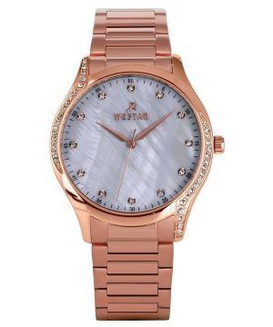 Reloj para mujer Westar Zing Crystal Accents en tono oro rosa, acero inoxidable, esfera de nácar blanco, cuarzo 00127PPN611