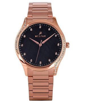 Reloj para mujer Westar Zing Crystal Accents en tono oro rosa, acero inoxidable, esfera de nácar negra, cuarzo 00127PPN613