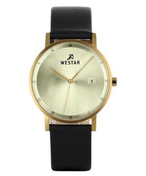 Reloj para hombre Westar Profile con correa de cuero negra y esfera color champán claro de cuarzo 50221GPN102
