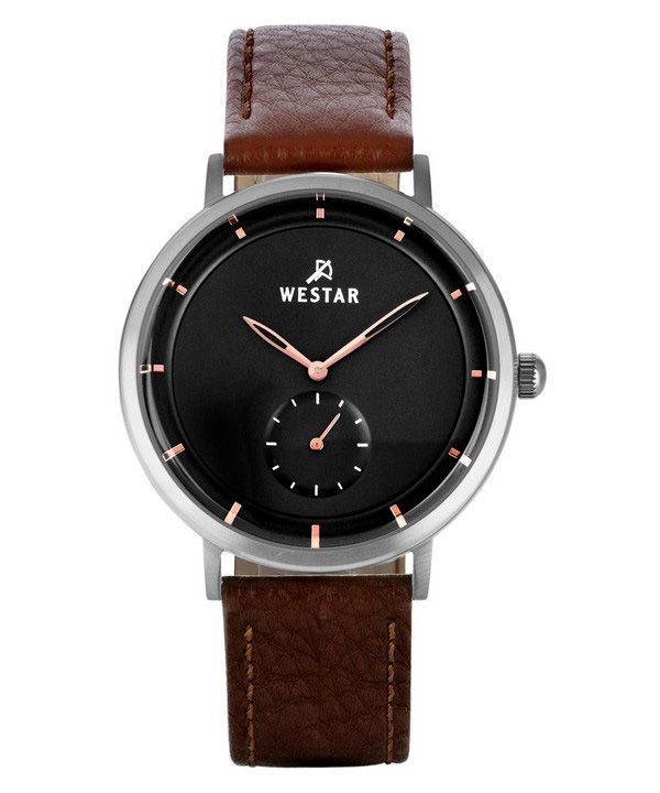 Reloj Westar Profile con correa de cuero y esfera negra de cuarzo 50246STN623 para hombre