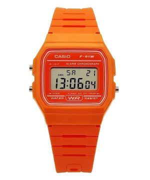 Reloj unisex Casio Digital con correa de resina naranja de cuarzo F-91WC-4A2