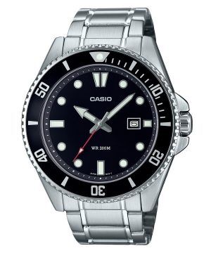 Reloj Casio analógico estándar de acero inoxidable con esfera negra y cuarzo MDV-107D-1A1 200M para hombre