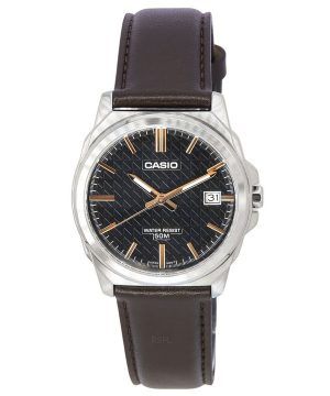 Reloj Casio estándar analógico con correa de cuero marrón y esfera negra de cuarzo MTP-E720L-5A para hombre