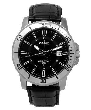Reloj Casio estándar analógico con correa de cuero negro y esfera negra de cuarzo MTP-VD01L-1C para hombre