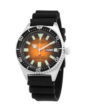Reloj para hombre Citizen Promaster Marine con correa de caucho y esfera naranja automático Diver&#39,s NY0120-01Z 200M