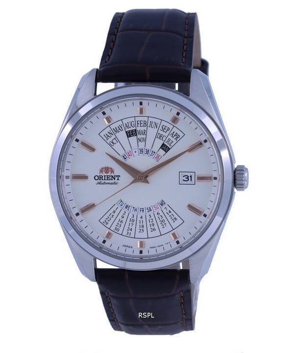 Orient Calendario multianual Esfera blanca Cuero Automático RA-BA0005S10B Reloj para hombre
