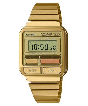 Reloj unisex Casio Vintage Digital de acero inoxidable chapado en oro con iones de oro A120WEG-9A